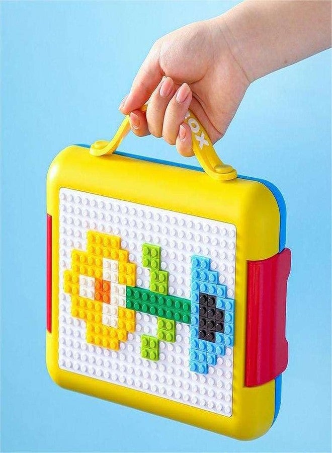 ONOTIC Building Block Lunch Box DIY Your Own Pattern Leak Proof Bento Box 1100ml Capacity 500Pcs Bricks Easy to Open School Lunch Box (Red Blue) - Image 4